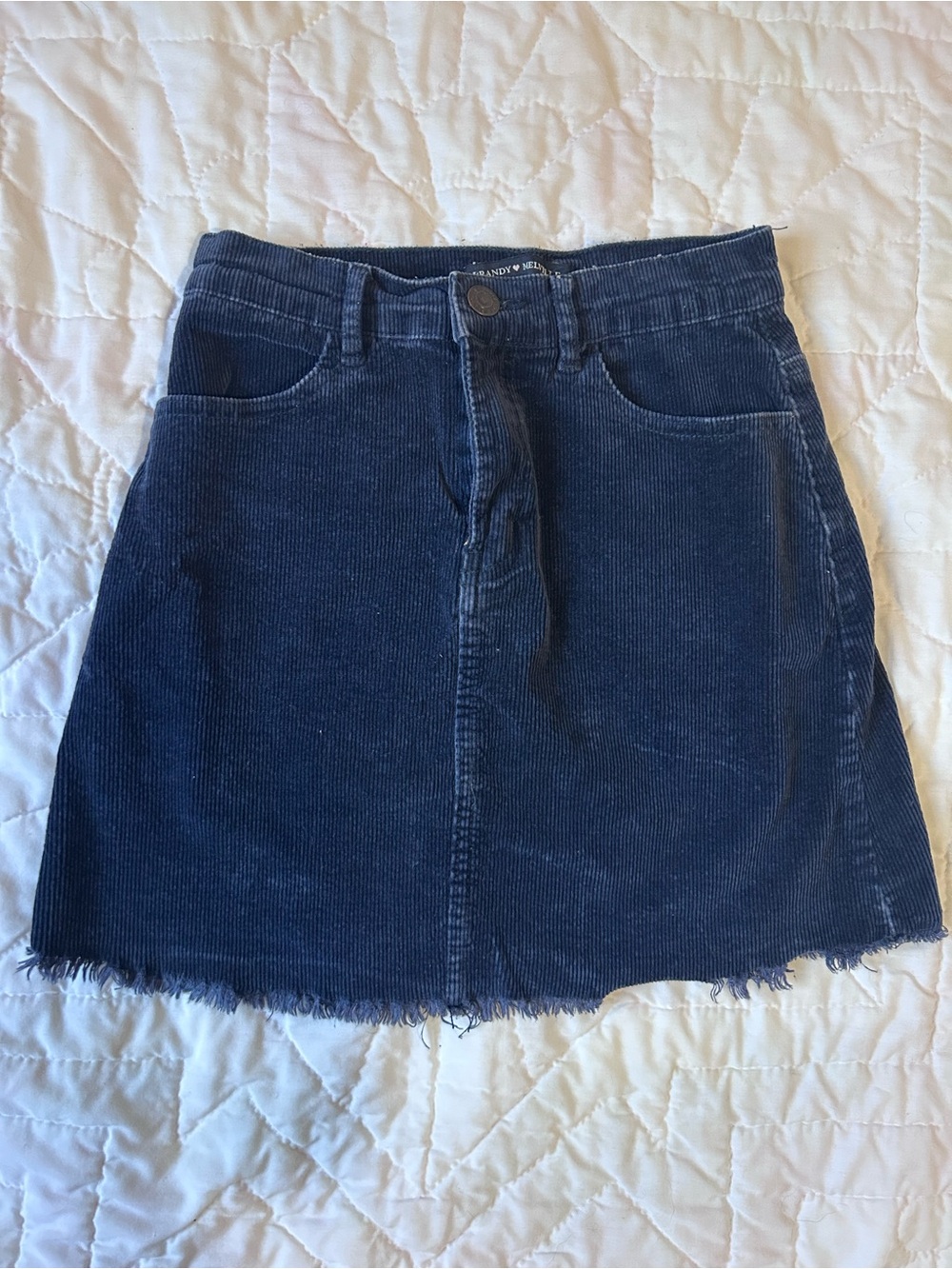 Brandy Melville Frayed Hem Corduroy Mini Skirt - Navy